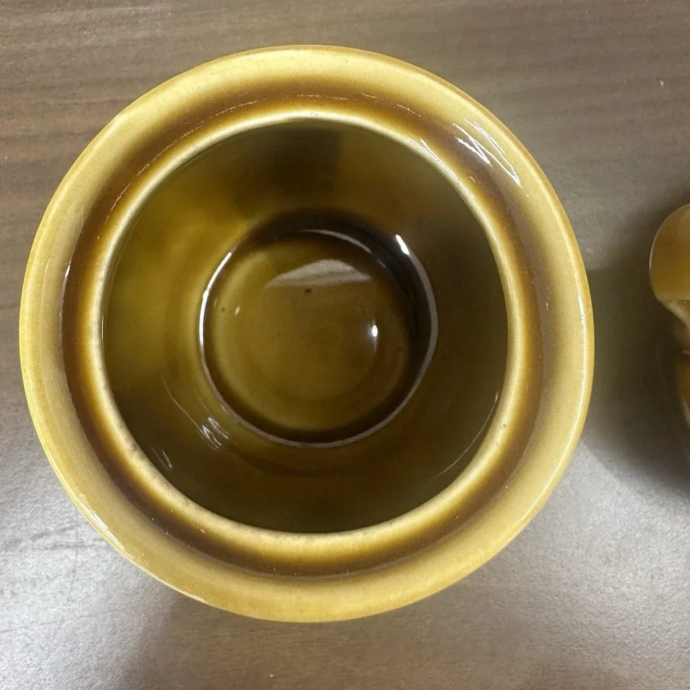 Vintage MCM Set Creamer & Sugar W Lid Two tone Brown Glaze Harvest Gold Japan